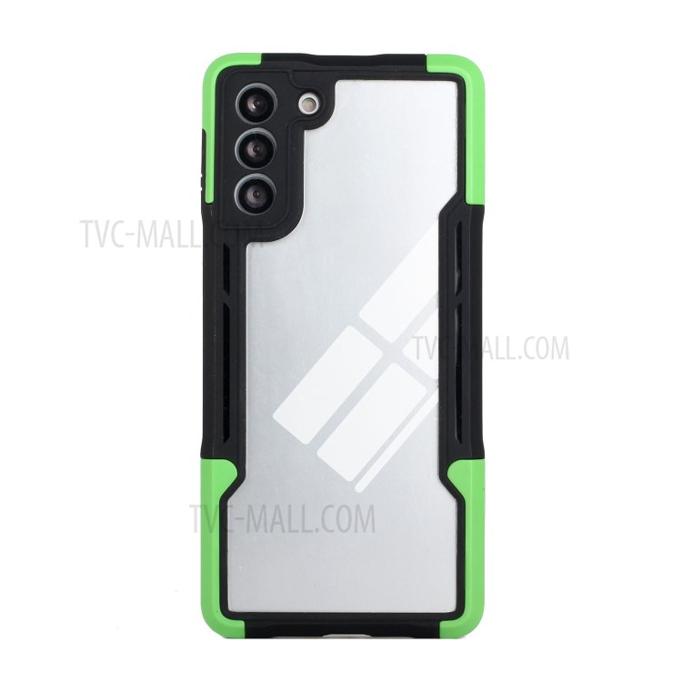 Anti-Fall 3-in-1 TPU+Acrylic Hybrid Mobile Phone Case Shell Cover Protector for Samsung Galaxy S21+ 5G - Black / Green-3