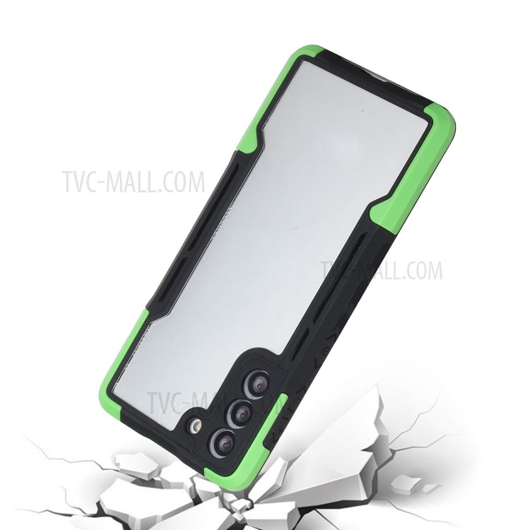 Anti-Fall 3-in-1 TPU+Acrylic Hybrid Mobile Phone Case Shell Cover Protector for Samsung Galaxy S21+ 5G - Black / Green-5