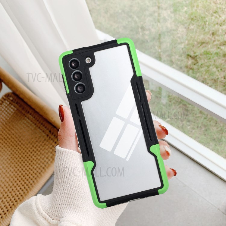 Anti-Fall 3-in-1 TPU+Acrylic Hybrid Mobile Phone Case Shell Cover Protector for Samsung Galaxy S21+ 5G - Black / Green-6