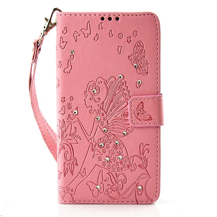 

Butterfly Fairy Crystal Decor Leather Case Shell for Samsung Galaxy J5 (2016) - Pink