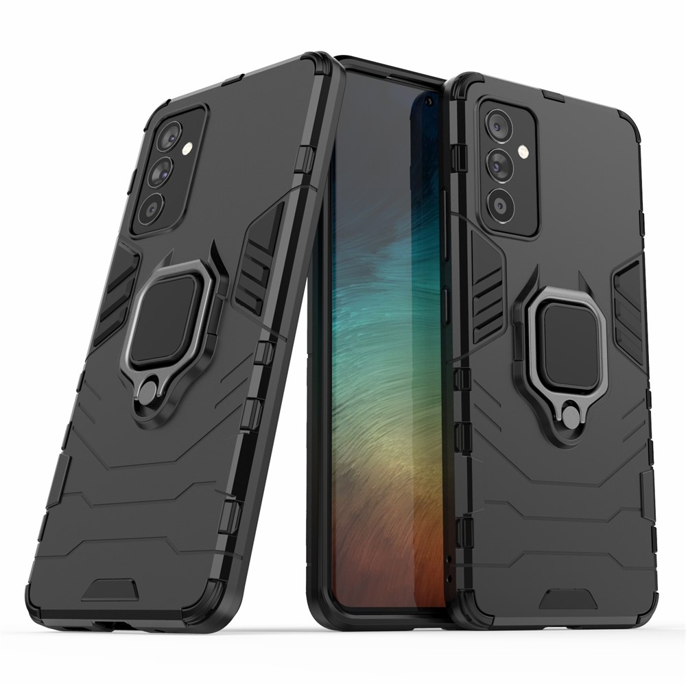 For Samsung Galaxy A82 5G Ring Holder PC & TPU Cool Guard Hybrid Case with Kickstand - Black-2