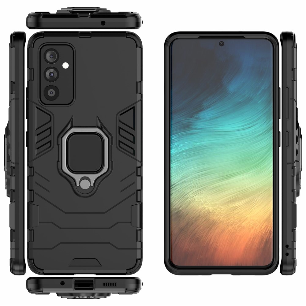 For Samsung Galaxy A82 5G Ring Holder PC & TPU Cool Guard Hybrid Case with Kickstand - Black-3
