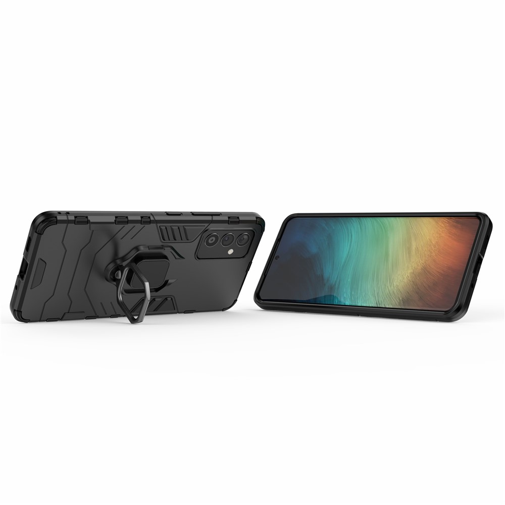 For Samsung Galaxy A82 5G Ring Holder PC & TPU Cool Guard Hybrid Case with Kickstand - Black-4