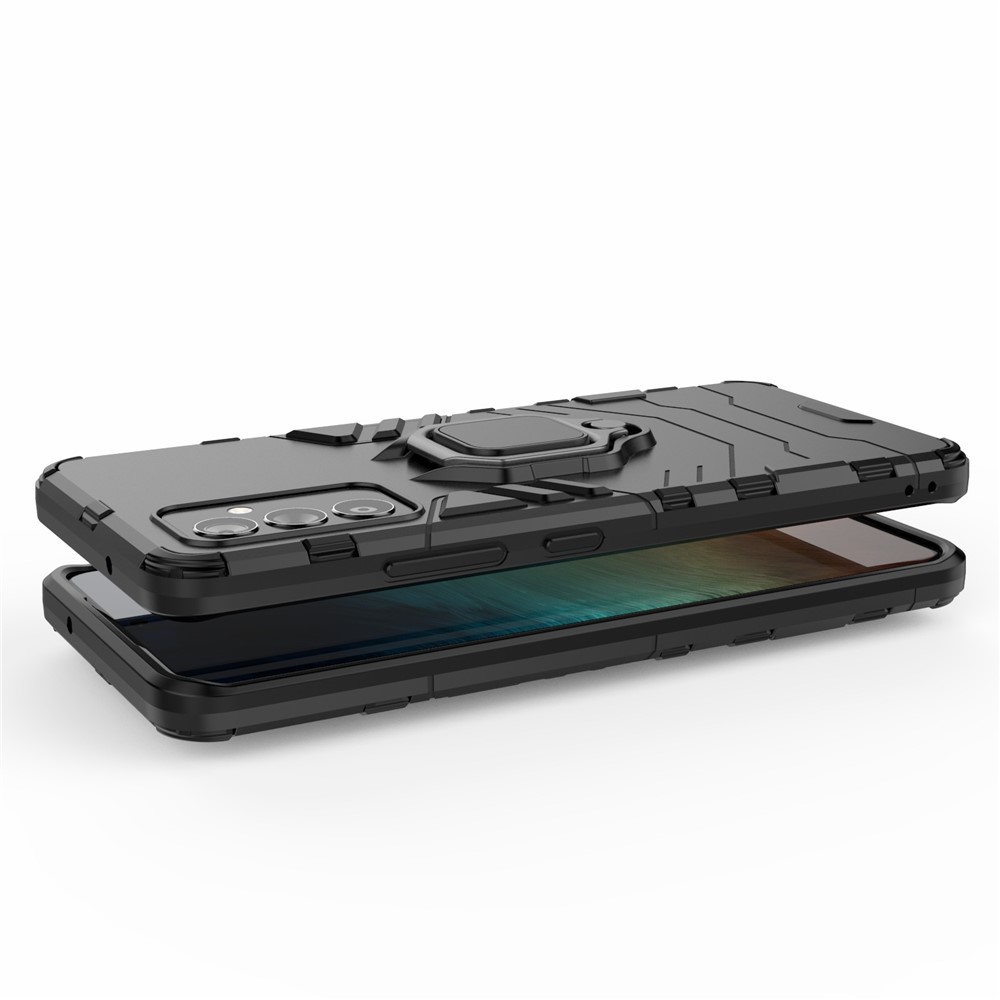 For Samsung Galaxy A82 5G Ring Holder PC & TPU Cool Guard Hybrid Case with Kickstand - Black-6