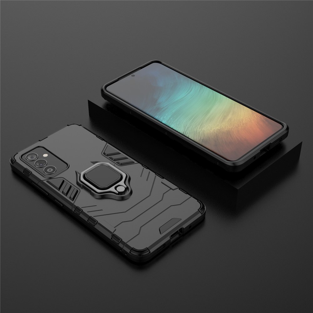 For Samsung Galaxy A82 5G Ring Holder PC & TPU Cool Guard Hybrid Case with Kickstand - Black-9