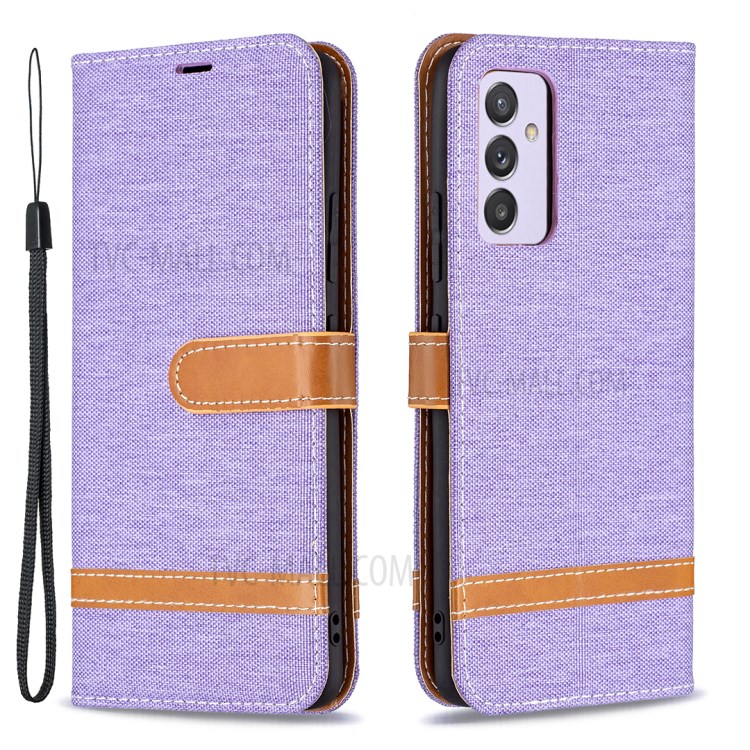 Assorted Color Jeans Cloth Leather Wallet Stand Case for Samsung Galaxy A82 5G - Purple-1
