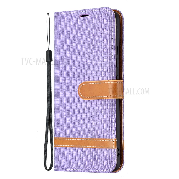 Assorted Color Jeans Cloth Leather Wallet Stand Case for Samsung Galaxy A82 5G - Purple-2