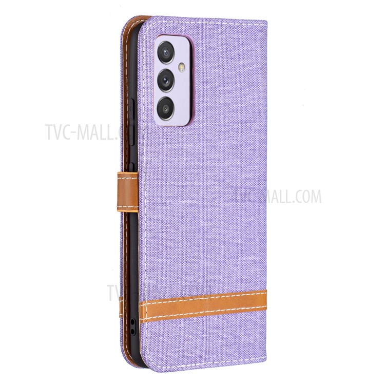 Assorted Color Jeans Cloth Leather Wallet Stand Case for Samsung Galaxy A82 5G - Purple-3