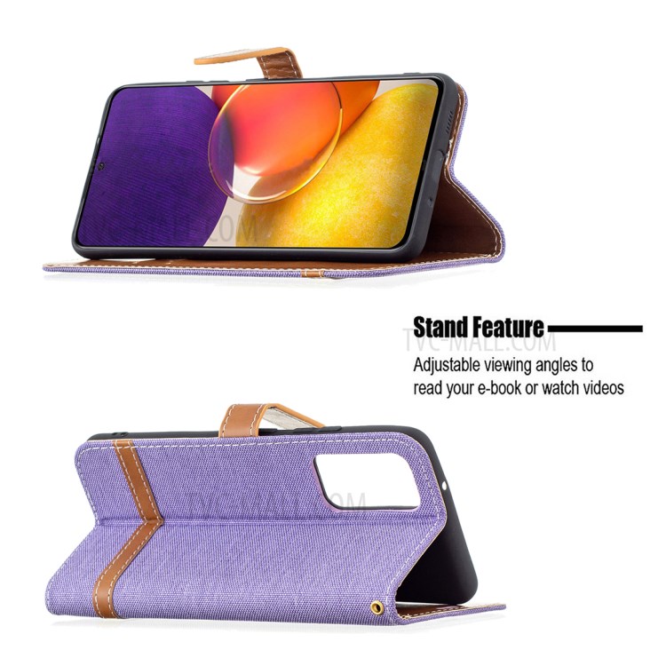 Assorted Color Jeans Cloth Leather Wallet Stand Case for Samsung Galaxy A82 5G - Purple-4