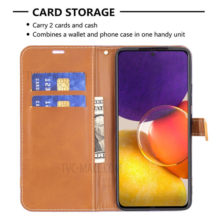 Assorted Color Jeans Cloth Leather Wallet Stand Case for Samsung Galaxy A82 5G - Purple-5