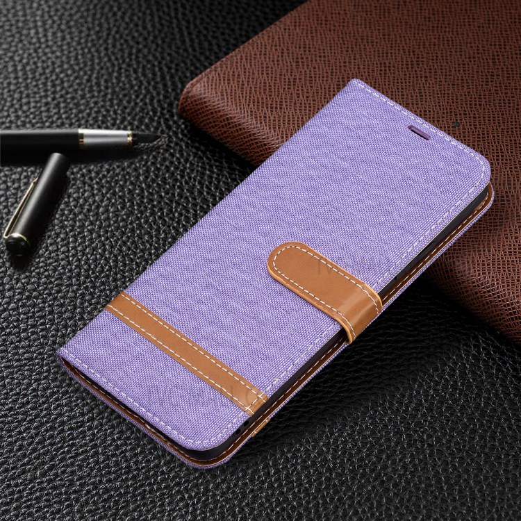 Assorted Color Jeans Cloth Leather Wallet Stand Case for Samsung Galaxy A82 5G - Purple-6