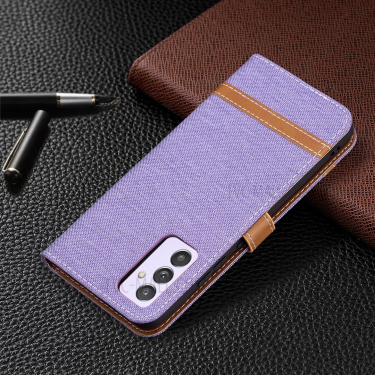 Assorted Color Jeans Cloth Leather Wallet Stand Case for Samsung Galaxy A82 5G - Purple-7