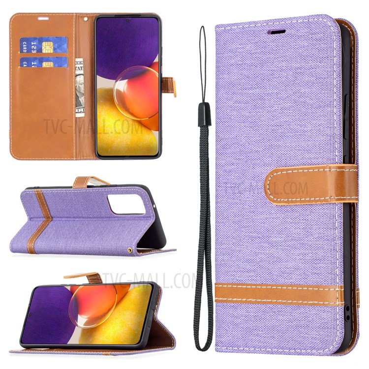 Assorted Color Jeans Cloth Leather Wallet Stand Case for Samsung Galaxy A82 5G - Purple-8