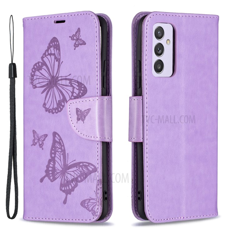 Imprint Butterfly Leather Wallet Phone Case for Samsung Galaxy A82 5G - Purple-1
