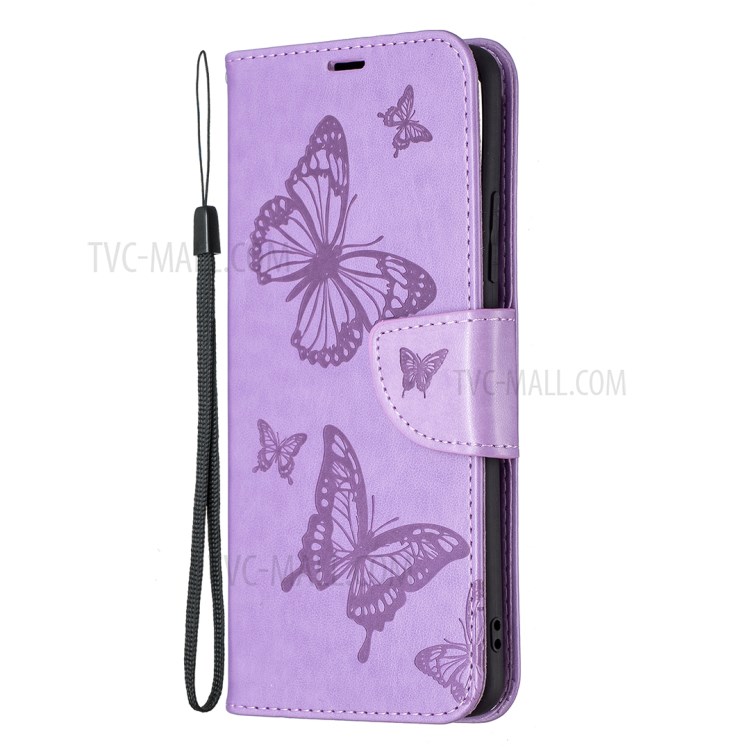Imprint Butterfly Leather Wallet Phone Case for Samsung Galaxy A82 5G - Purple-2