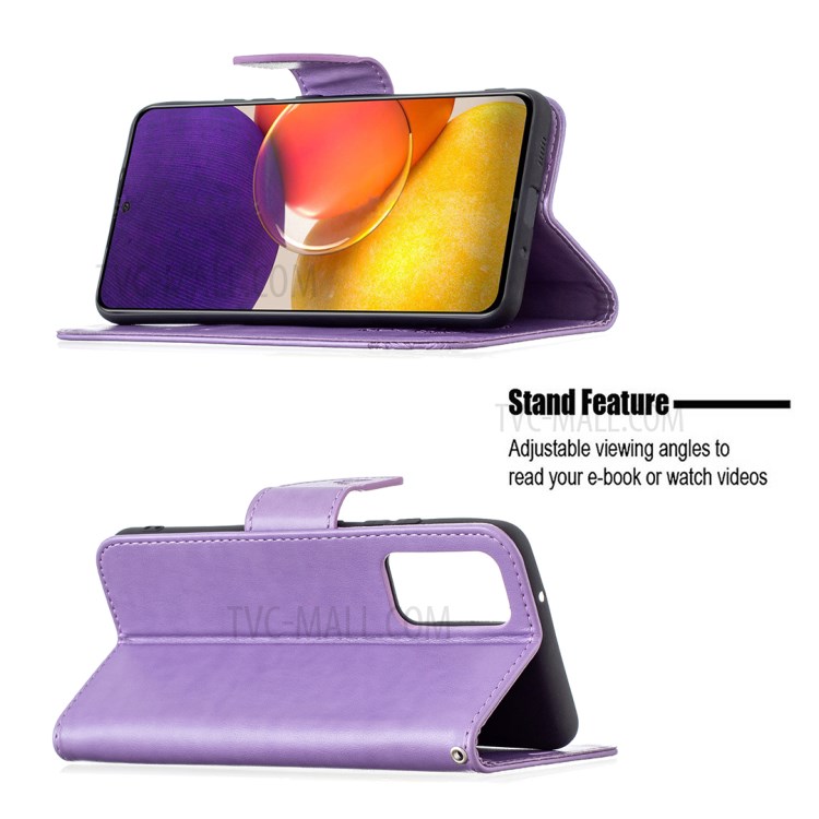 Imprint Butterfly Leather Wallet Phone Case for Samsung Galaxy A82 5G - Purple-4