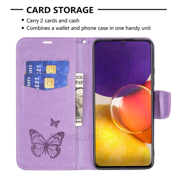Imprint Butterfly Leather Wallet Phone Case for Samsung Galaxy A82 5G - Purple-5