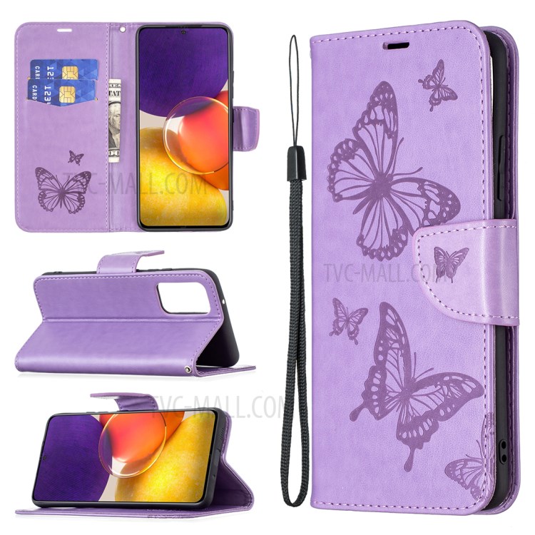 Imprint Butterfly Leather Wallet Phone Case for Samsung Galaxy A82 5G - Purple-8