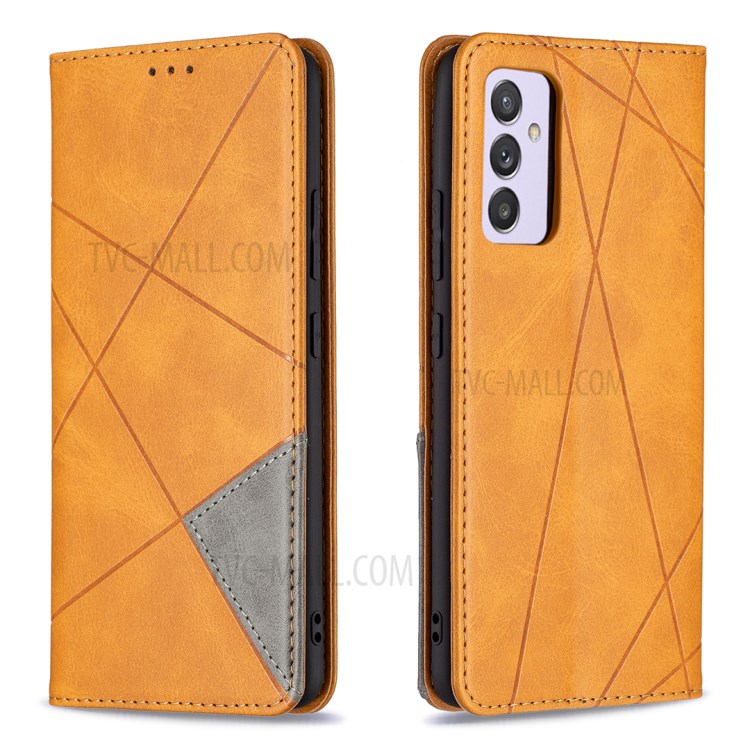 Geometric Pattern Stand Leather Card Holder Case for Samsung Galaxy A82 5G - Brown-1