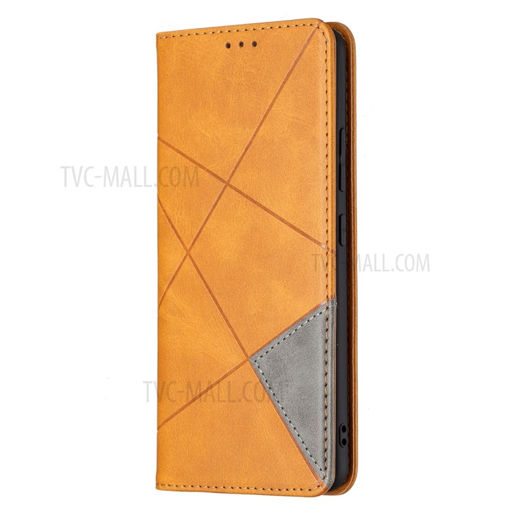 Geometric Pattern Stand Leather Card Holder Case for Samsung Galaxy A82 5G - Brown-2