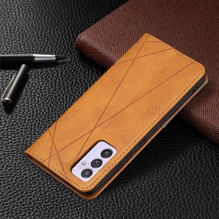 Geometric Pattern Stand Leather Card Holder Case for Samsung Galaxy A82 5G - Brown-8