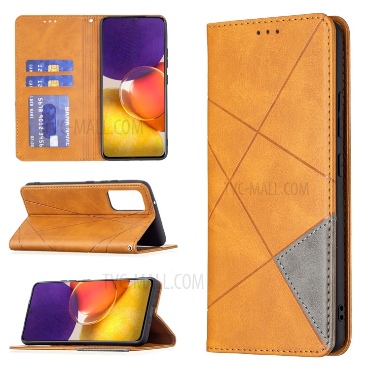 Geometric Pattern Stand Leather Card Holder Case for Samsung Galaxy A82 5G - Brown-9