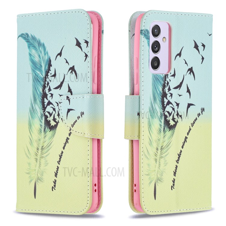 Pattern Printing Leather Wallet Shell Case for Samsung Galaxy A82 5G - Feather Pattern-1