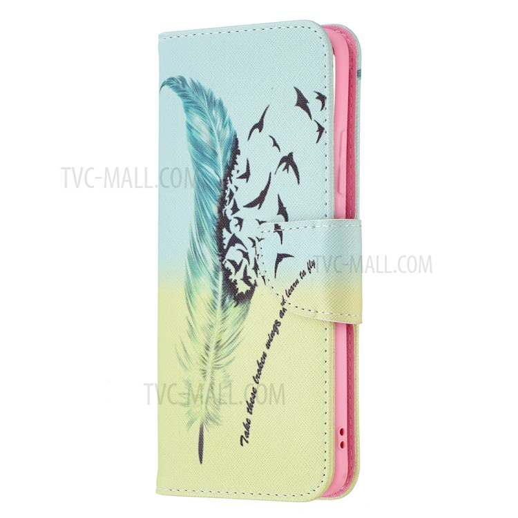 Pattern Printing Leather Wallet Shell Case for Samsung Galaxy A82 5G - Feather Pattern-2