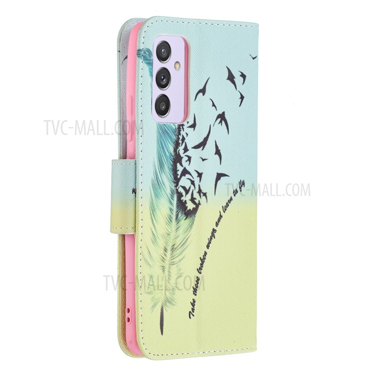 Pattern Printing Leather Wallet Shell Case for Samsung Galaxy A82 5G - Feather Pattern-3