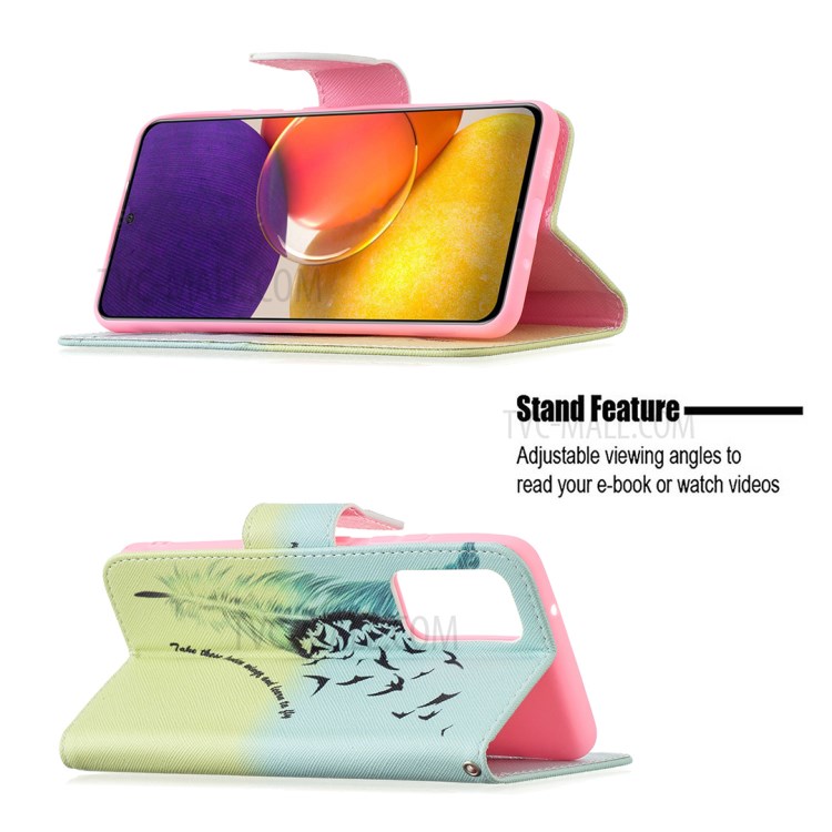Pattern Printing Leather Wallet Shell Case for Samsung Galaxy A82 5G - Feather Pattern-4