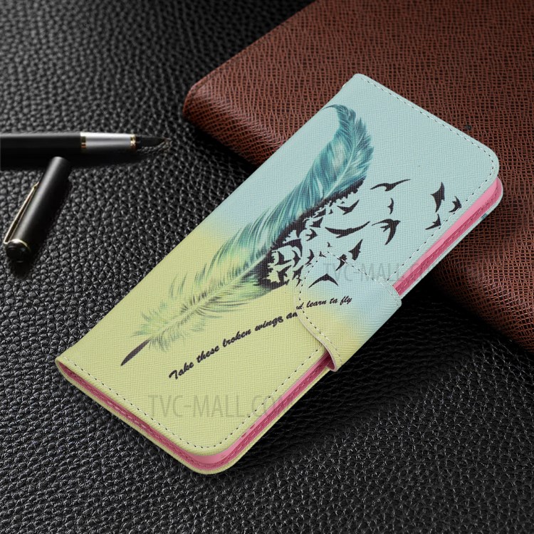 Pattern Printing Leather Wallet Shell Case for Samsung Galaxy A82 5G - Feather Pattern-6