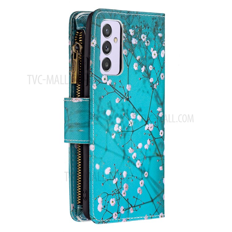 Pattern Printing Zipper Pocket Leather Wallet Stand Case for Samsung Galaxy A82 5G - Tree with Flowers-3
