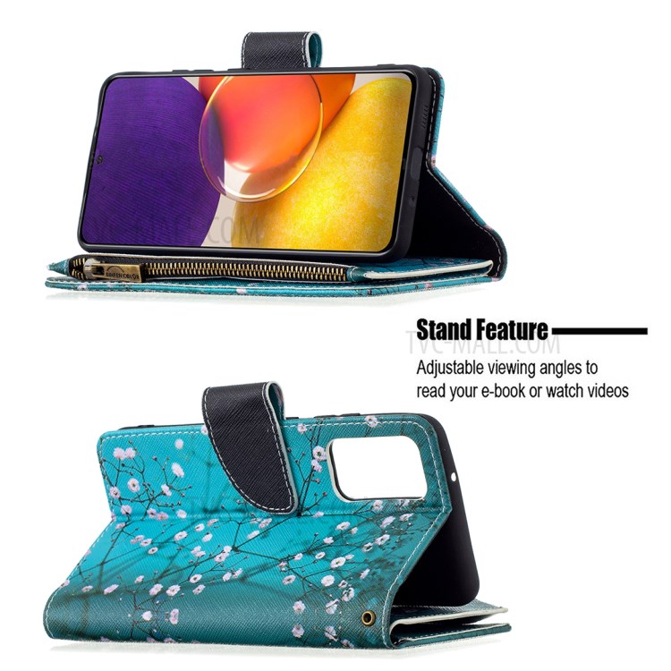 Pattern Printing Zipper Pocket Leather Wallet Stand Case for Samsung Galaxy A82 5G - Tree with Flowers-4
