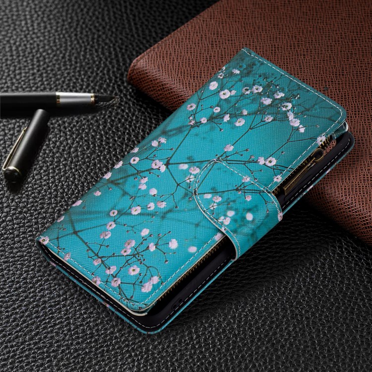 Pattern Printing Zipper Pocket Leather Wallet Stand Case for Samsung Galaxy A82 5G - Tree with Flowers-6