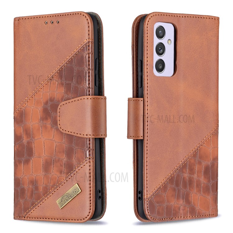 BF04 Splicing Crocodile Texture Wallet Leather Stand Case for Samsung Galaxy A82 5G - Coffee-1