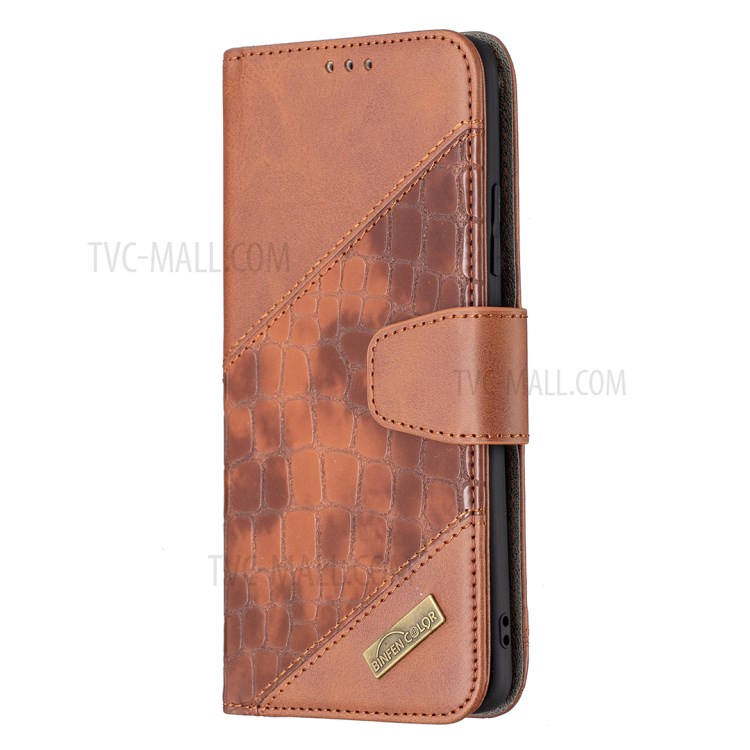 BF04 Splicing Crocodile Texture Wallet Leather Stand Case for Samsung Galaxy A82 5G - Coffee-2