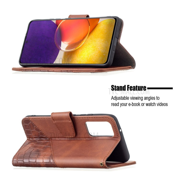 BF04 Splicing Crocodile Texture Wallet Leather Stand Case for Samsung Galaxy A82 5G - Coffee-4