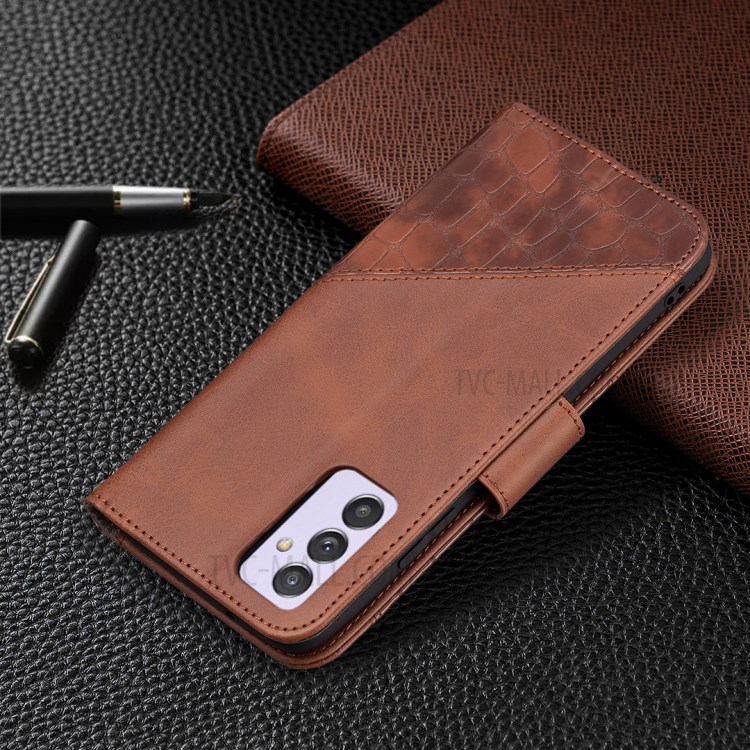 BF04 Splicing Crocodile Texture Wallet Leather Stand Case for Samsung Galaxy A82 5G - Coffee-7