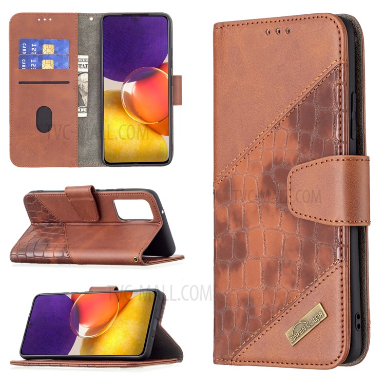BF04 Splicing Crocodile Texture Wallet Leather Stand Case for Samsung Galaxy A82 5G - Coffee-8
