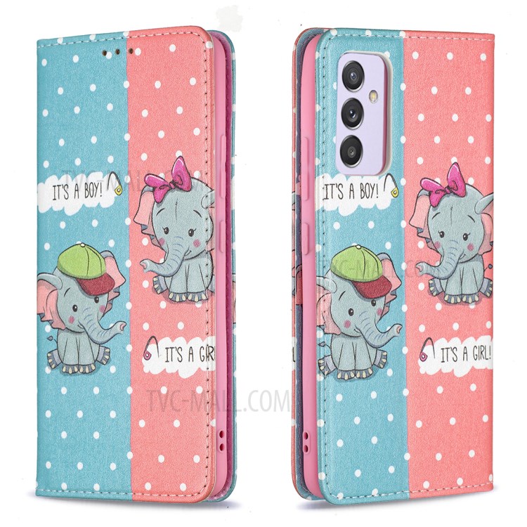 Pattern Printing Leather Wallet Phone Case for Samsung Galaxy A82 5G - Elephant-1