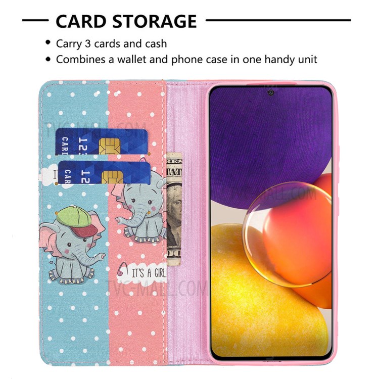 Pattern Printing Leather Wallet Phone Case for Samsung Galaxy A82 5G - Elephant-6