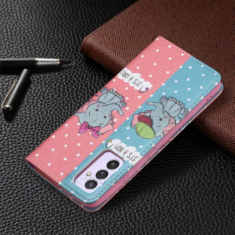 Pattern Printing Leather Wallet Phone Case for Samsung Galaxy A82 5G - Elephant-8