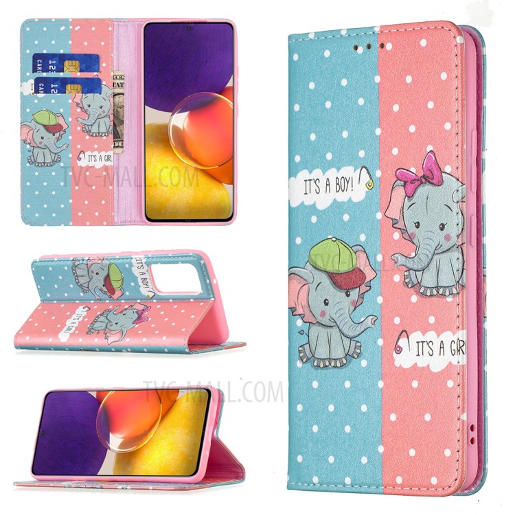 Pattern Printing Leather Wallet Phone Case for Samsung Galaxy A82 5G - Elephant-9
