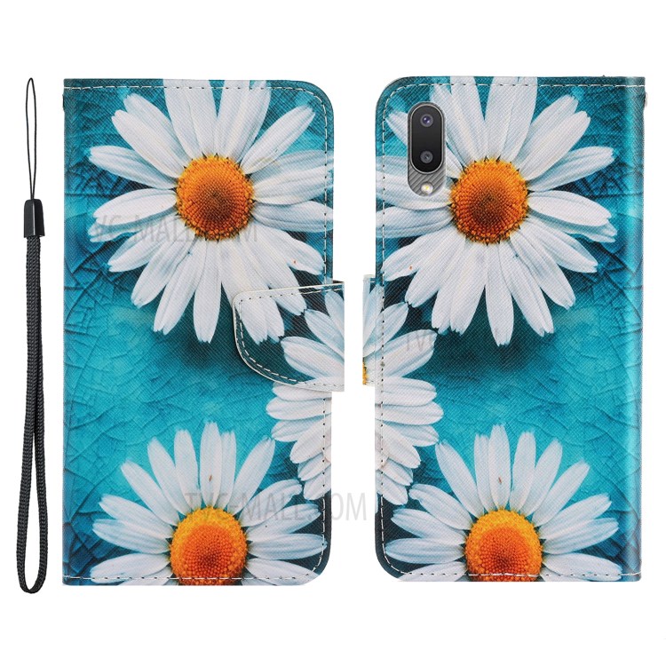 Special Pattern Printing PU Leather Full Protection Wallet Stand Phone Cover Case for Samsung Galaxy M02/A02 - Chrysanthemum-1
