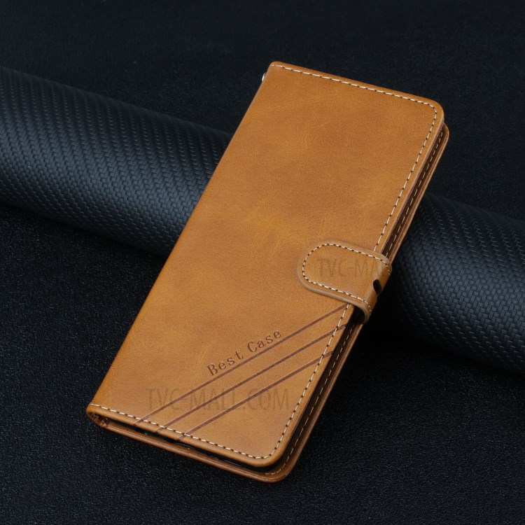 Solid Color Protective Leather Phone Case with Wallet & Strap for Samsung Galaxy S21 FE / S21 Fan Edition - Brown-10