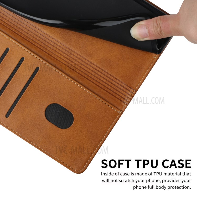 Solid Color Protective Leather Phone Case with Wallet & Strap for Samsung Galaxy S21 FE / S21 Fan Edition - Brown-7
