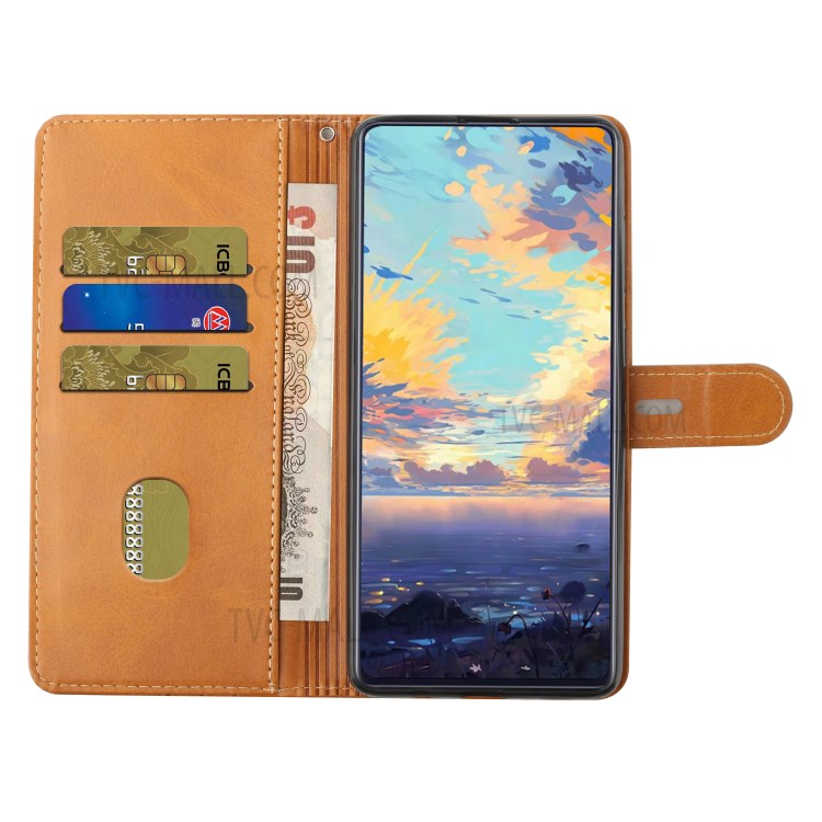 Solid Color Protective Leather Phone Case with Wallet & Strap for Samsung Galaxy S21 FE / S21 Fan Edition - Brown-8