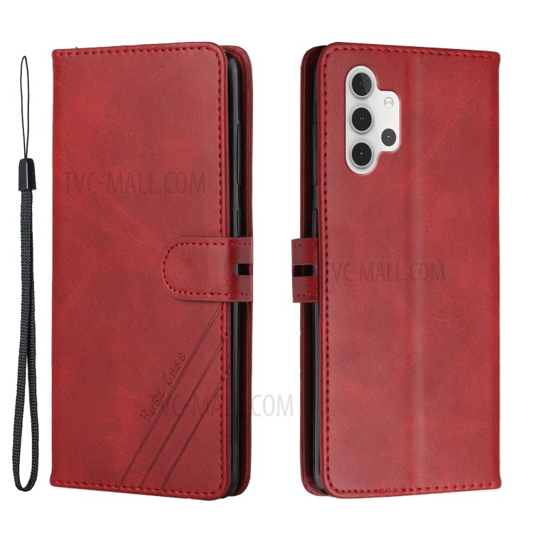 Solid Color Wallet Leather Case with Supporting Stand & Strap for Samsung Galaxy A32 4G (EU Version) - Red-1