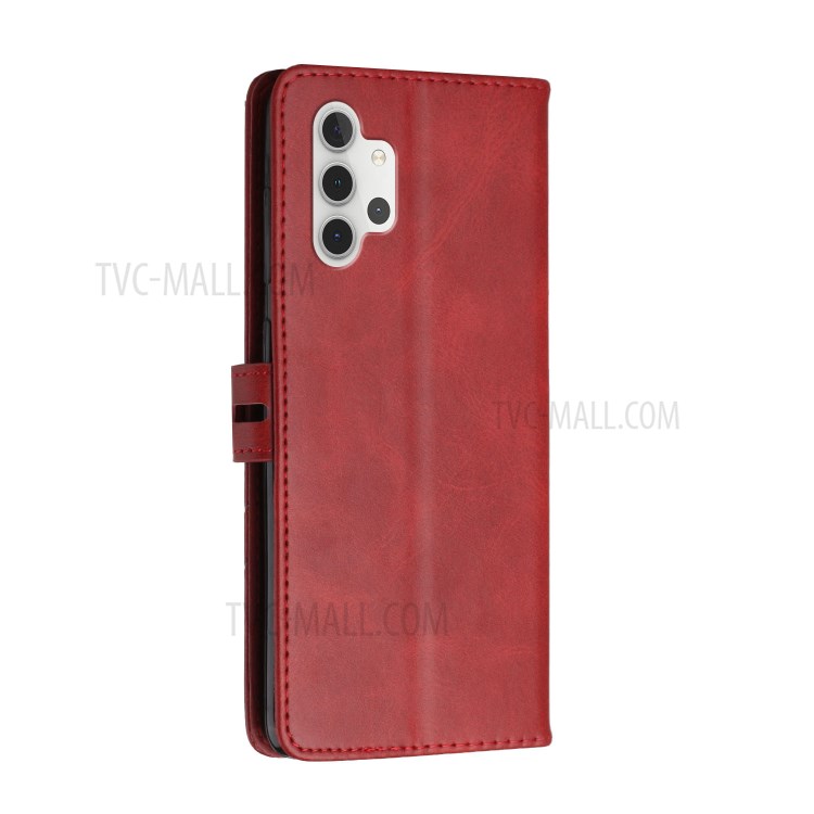 Solid Color Wallet Leather Case with Supporting Stand & Strap for Samsung Galaxy A32 4G (EU Version) - Red-3