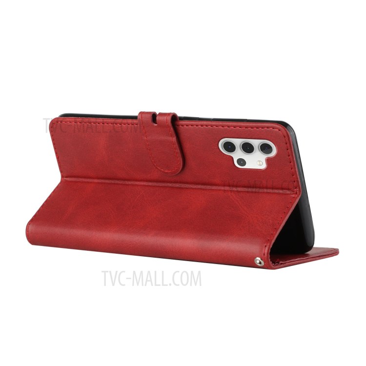 Solid Color Wallet Leather Case with Supporting Stand & Strap for Samsung Galaxy A32 4G (EU Version) - Red-8